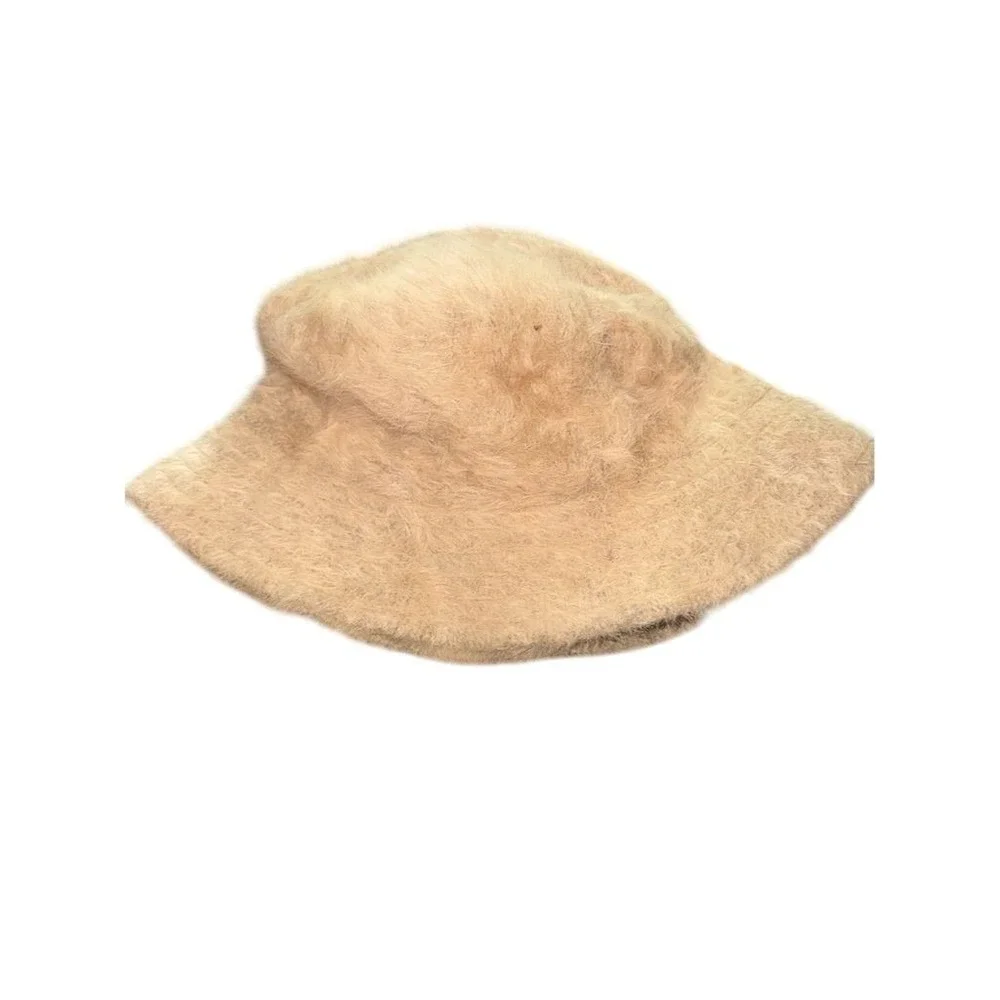 Vtg cappelli angora Fuzzy Beige Bucket Hat Unisex‎ Winter Casual wool soft cozy